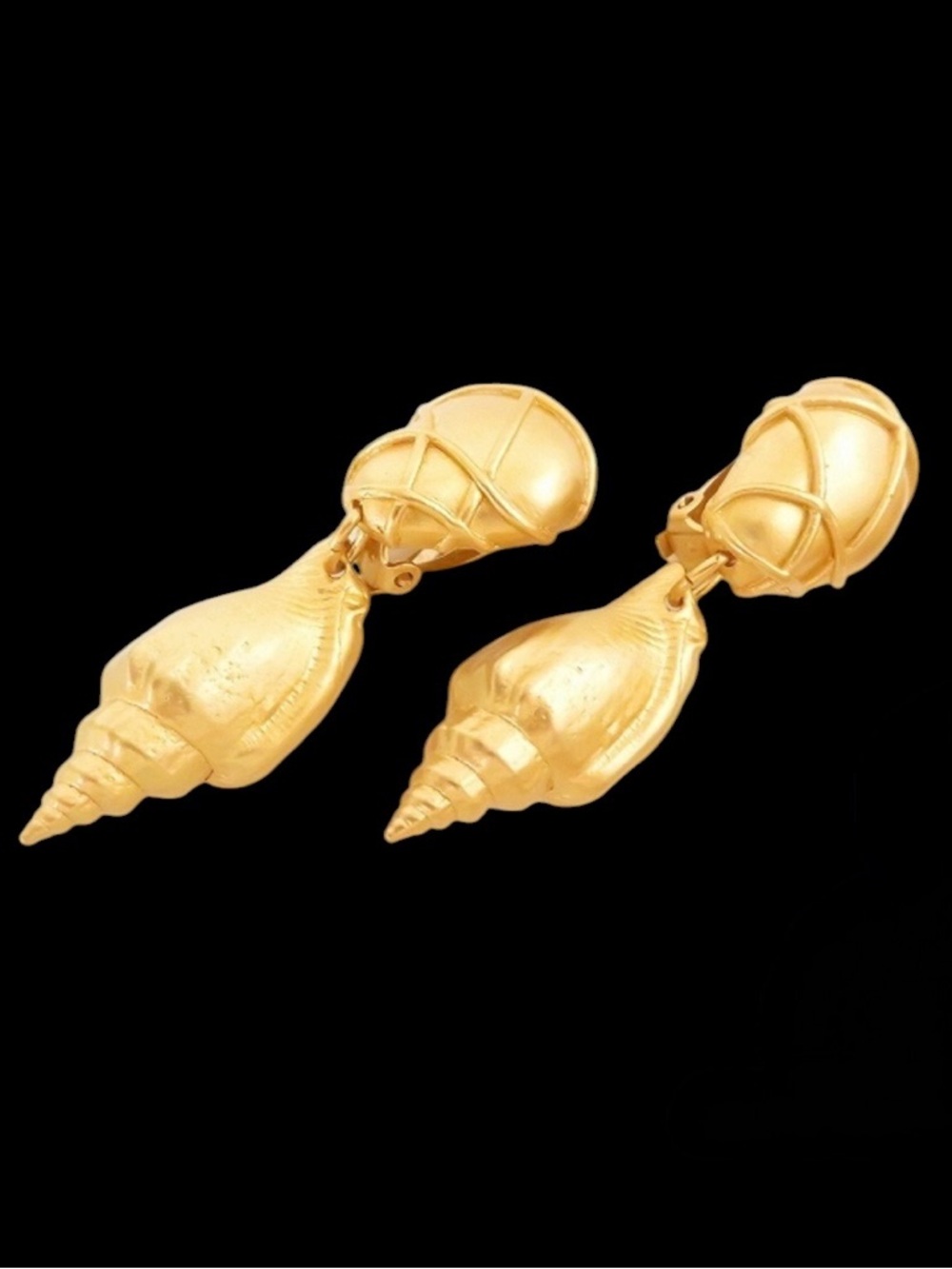 Kenzo Vintage Gold Plated Seashell Drop Clip-On Earrings
